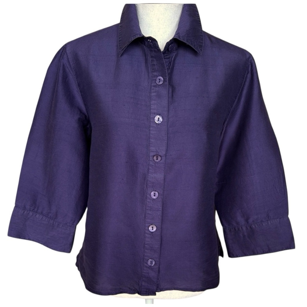 Chico’s Purple Dupioni Silk Tailored Top or Jacket Button Front Sz 1 (SM/8)